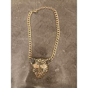 Panther Jaguar Leopard‎ Crystal Gold Tone Head Statement Necklace
